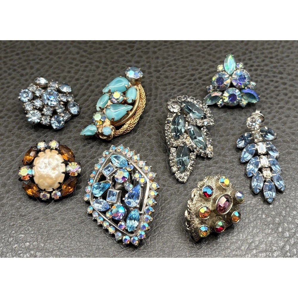VTG Single Earrings Lot Some Signed Hobe Weiss 8 Pieces AB Crystal Rhinestone